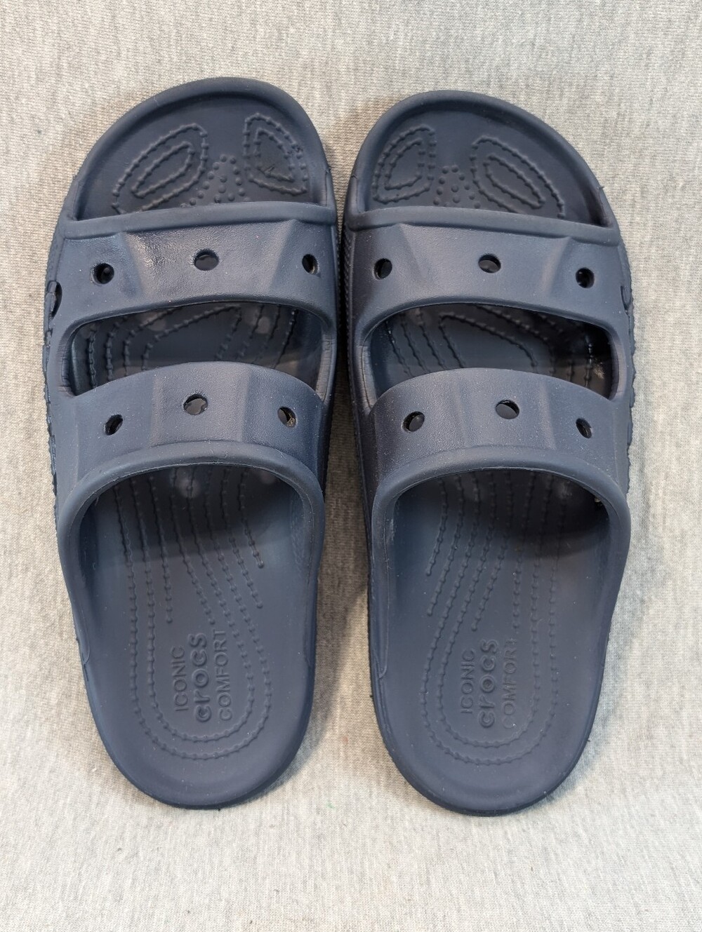 Crocs Navy Slide Sandals Unisex M6 W8 Double-Strap